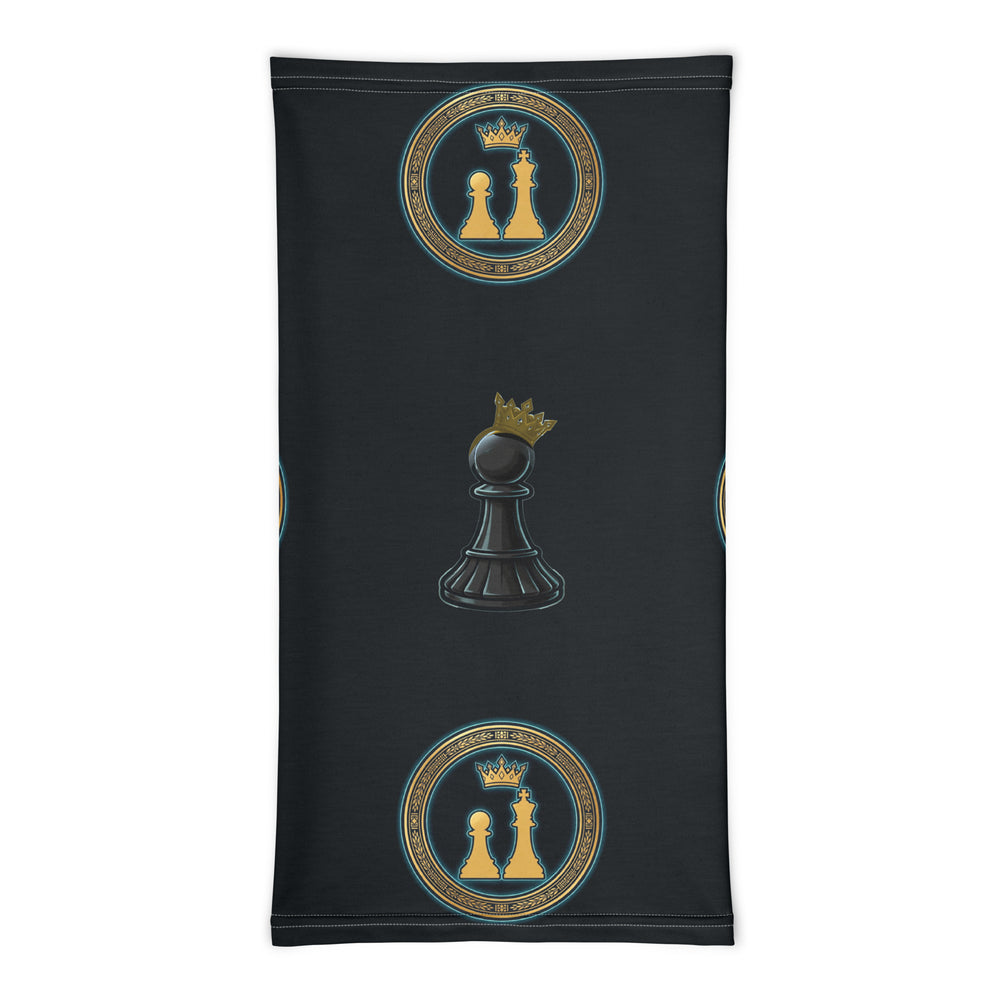 One Family Neck Gaiter — Black, all-over black and gold pawn pattern