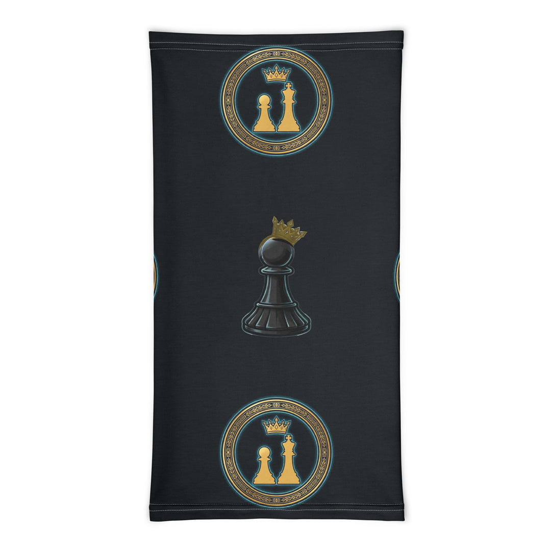 One Family Neck Gaiter — Black, all-over black and gold pawn pattern