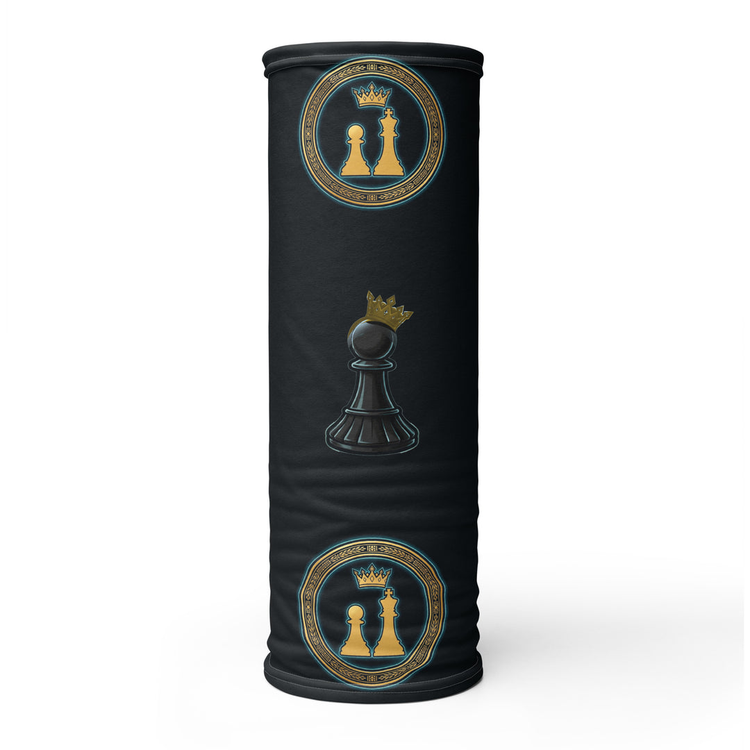 One Family Neck Gaiter — Black, all-over black and gold pawn pattern