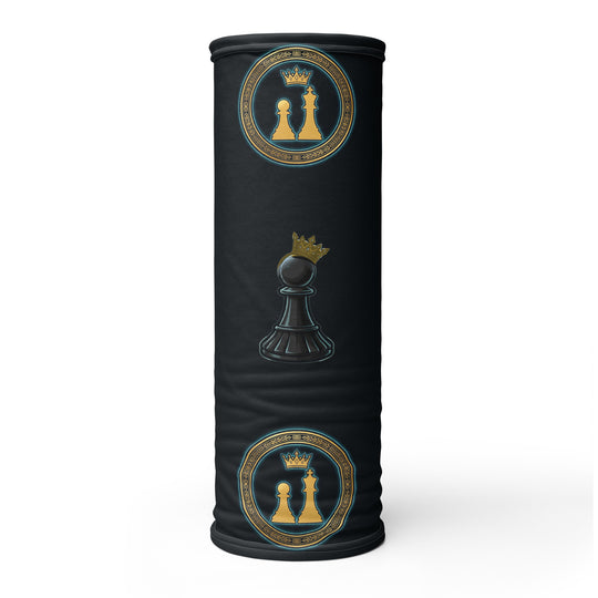 One Family Neck Gaiter — Black, all-over black and gold pawn pattern