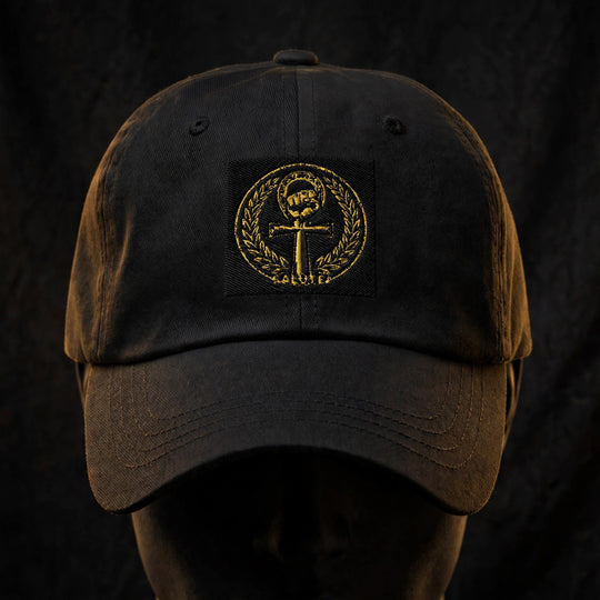 One Family Baseball Cap — One Family merch, crowned mic emblem, black and gold