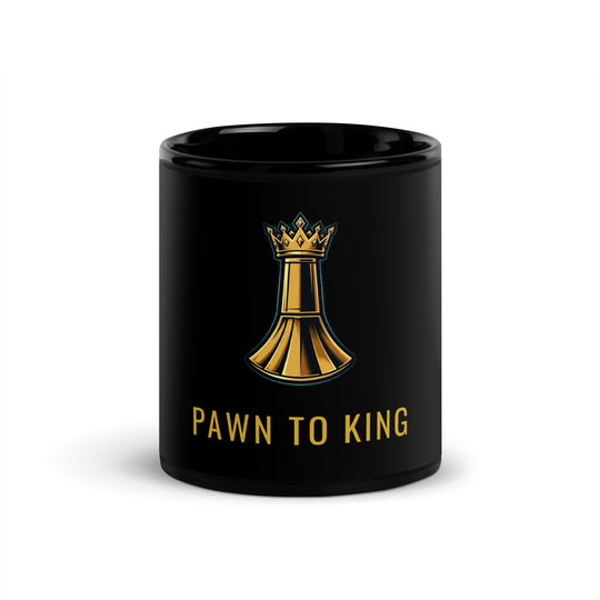 Pawn to King Mug — One Family — One Family merch, gold crowned king emblem, black and gold