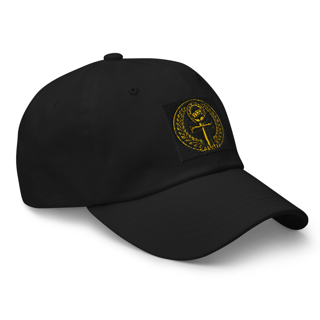 One Family Baseball Cap — One Family merch, crowned mic emblem, black and gold