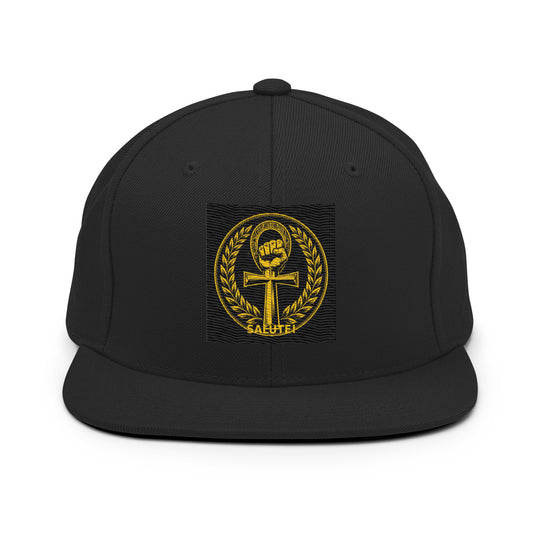 One Family Snapback - Salute! — One Family merch, crowned mic emblem, black and gold