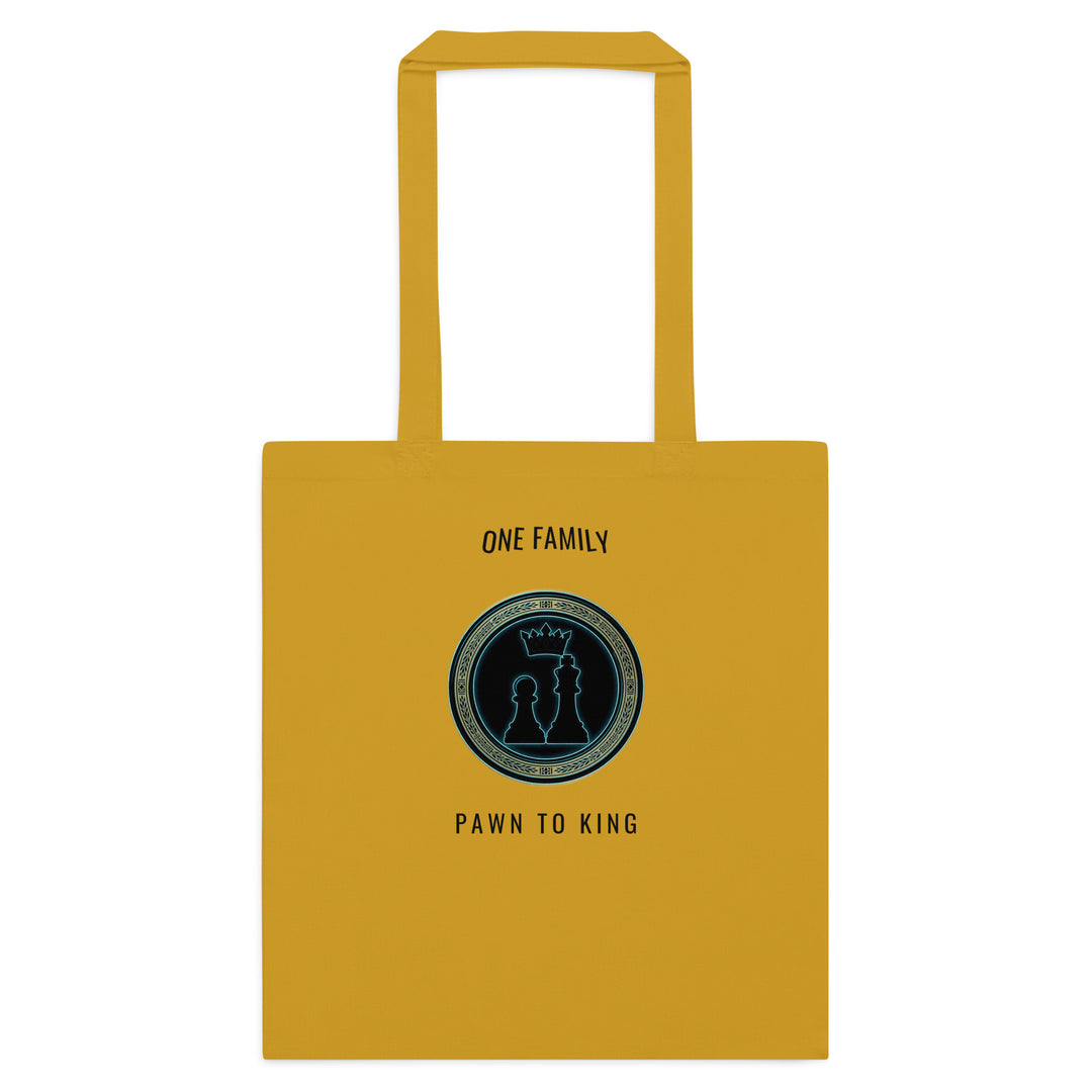 Pawn to King Duo Seal Tote — One Family (Royal Gold) — One Family merch, black duo seal emblem, mustard and black
