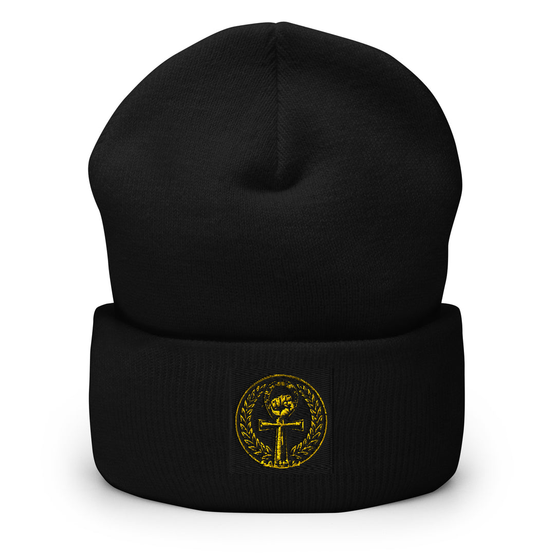 One Family Beanie — One Family merch, crowned mic emblem, black and gold