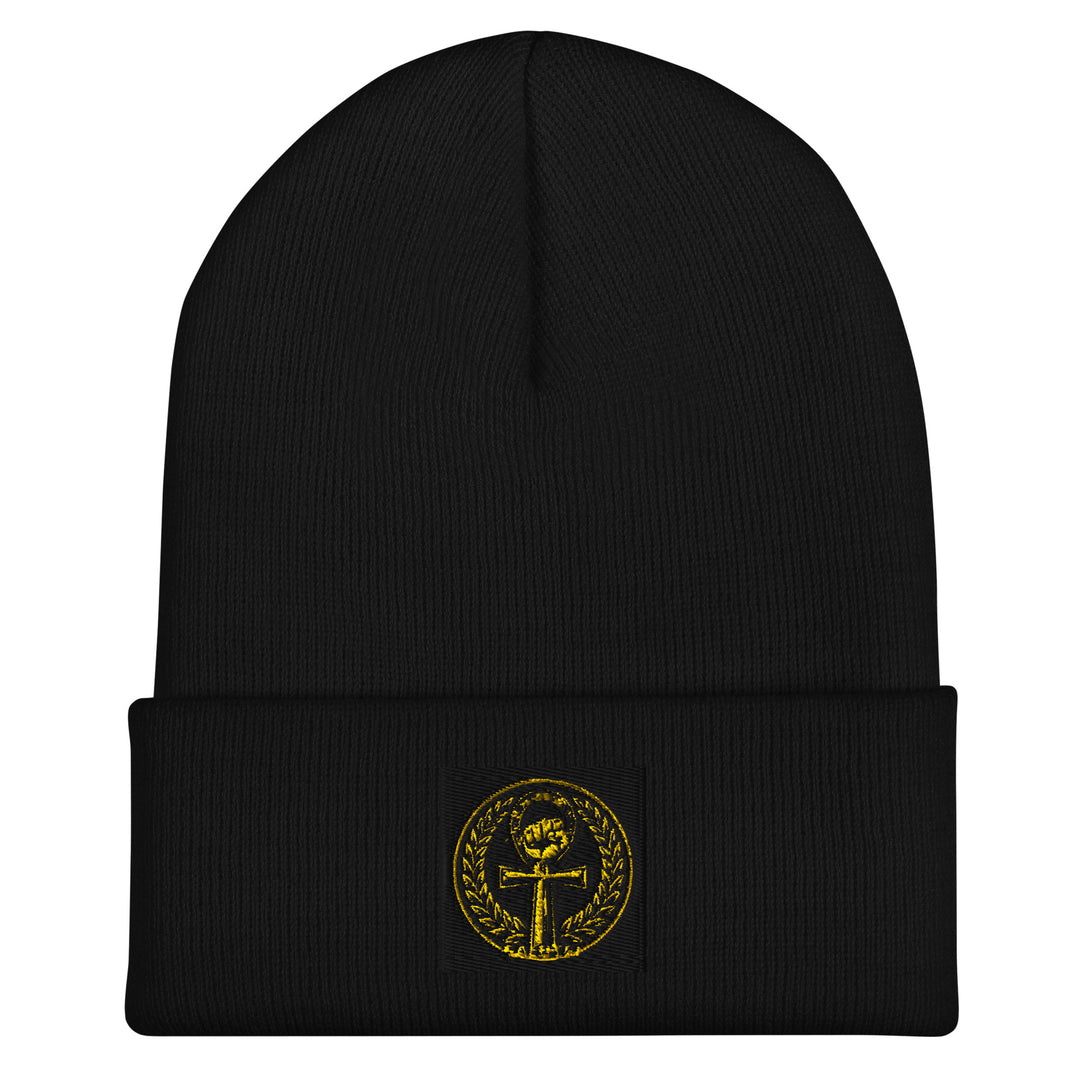 One Family Beanie — One Family merch, crowned mic emblem, black and gold