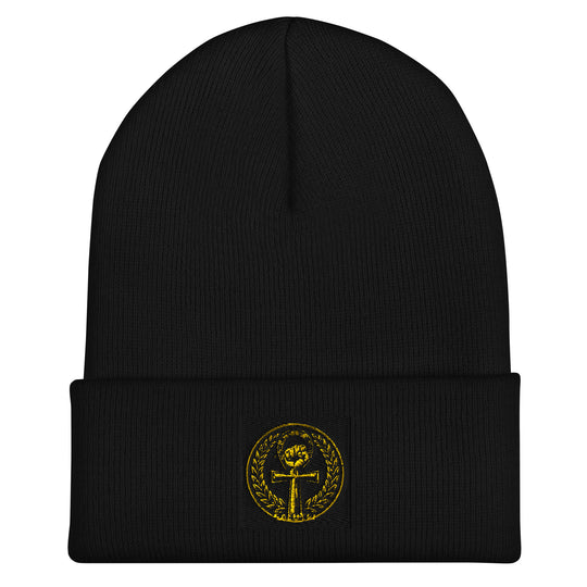 One Family Beanie — One Family merch, crowned mic emblem, black and gold
