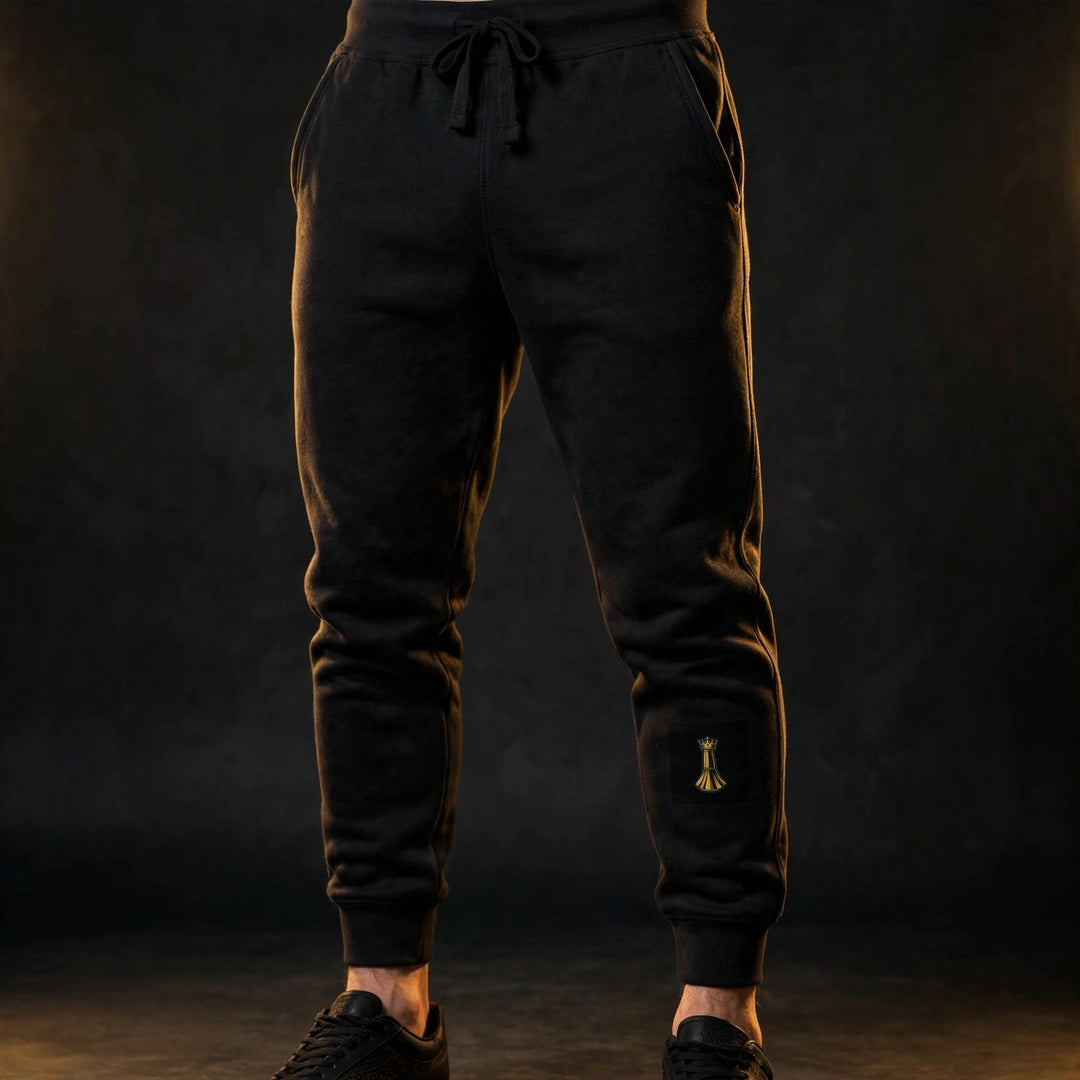 One Family Joggers – All Day Every Day — One Family merch, crowned mic emblem, black and gold