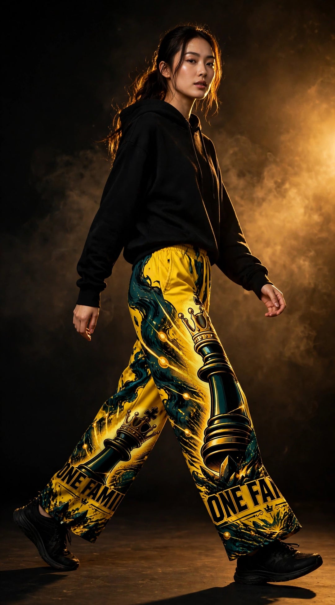 One Family Yellow Wide-Leg Joggers - dynamic