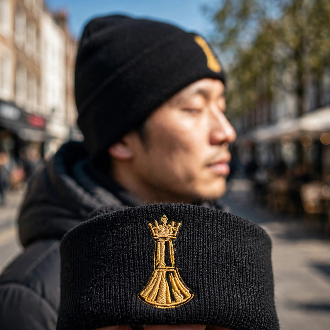Pawn to King Beanie — realistic lifestyle photo