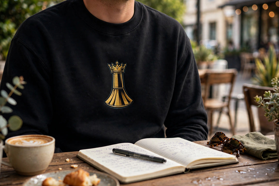 Pawn to King Crewneck — realistic lifestyle photo