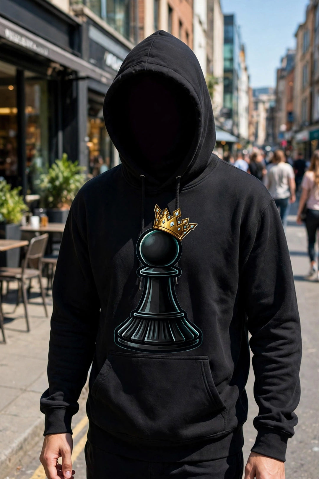 One Family Pawn to King Hoodie Black — realistic lifestyle photo