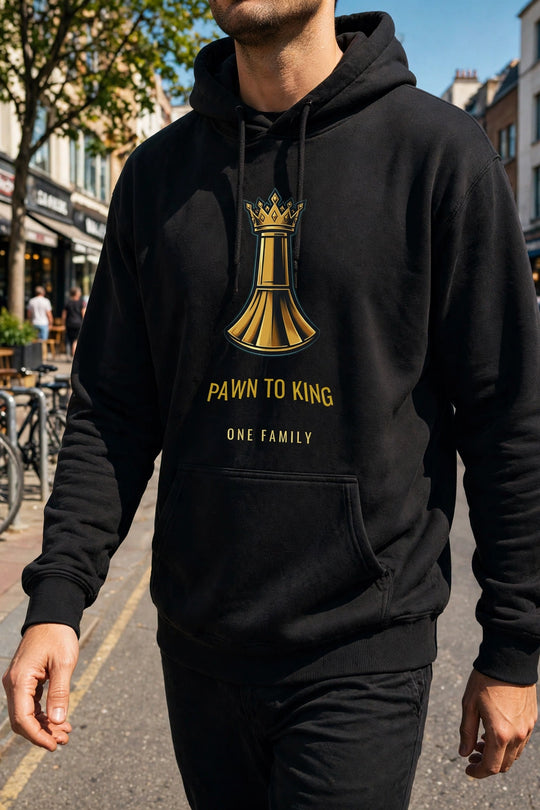 Pawn to King Hoodie — realistic lifestyle photo