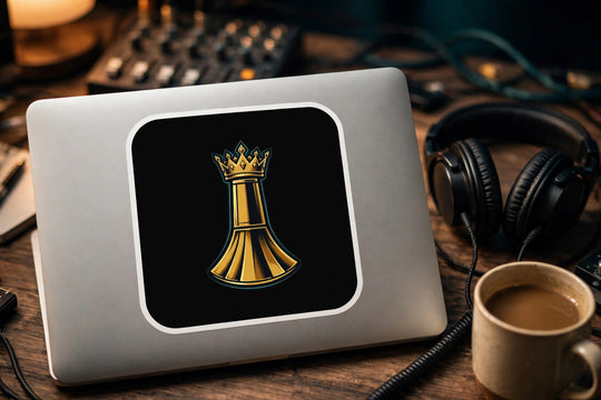 Pawn to King Sticker — One Family — One Family merch, gold crowned king emblem, black and gold