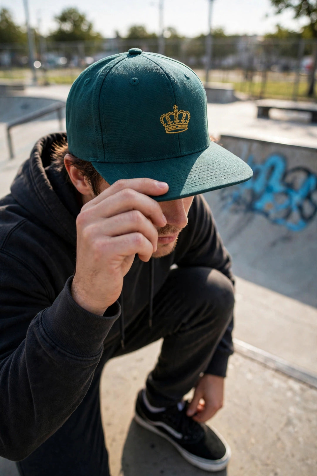 Deep Teal Crown Snapback — realistic lifestyle photo