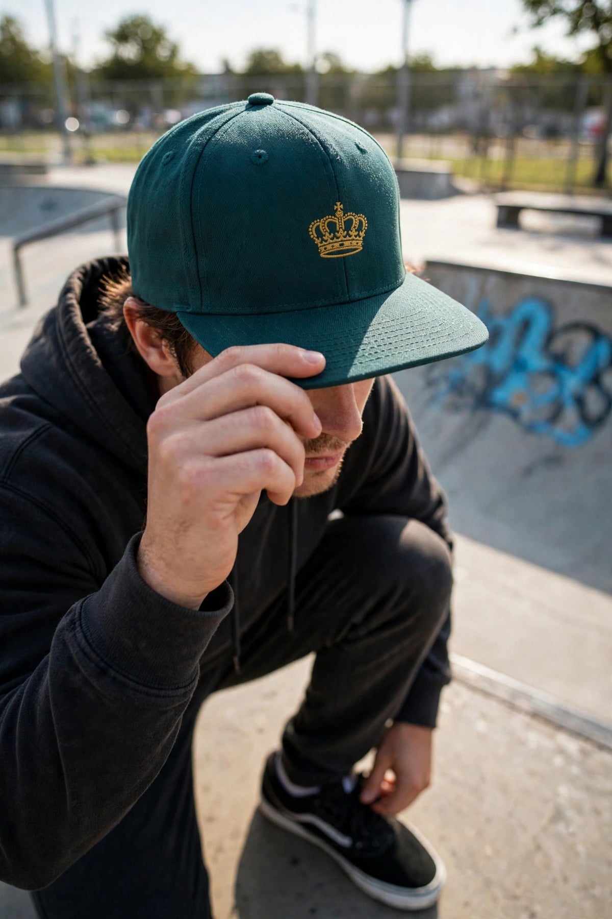 Deep Teal Crown Snapback — realistic lifestyle photo