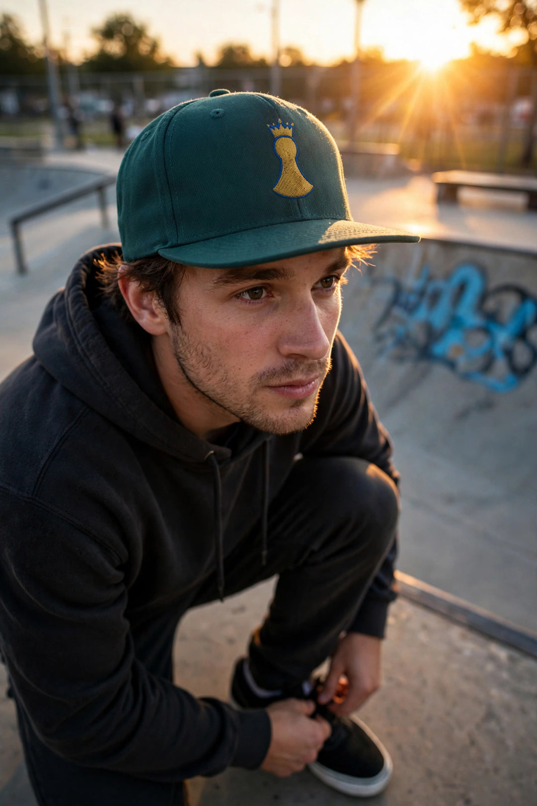 Pawn to King Crown Snapback — One Family (Deep Teal) — One Family merch, gold crowned pawn emblem embroidered, spruce and gold