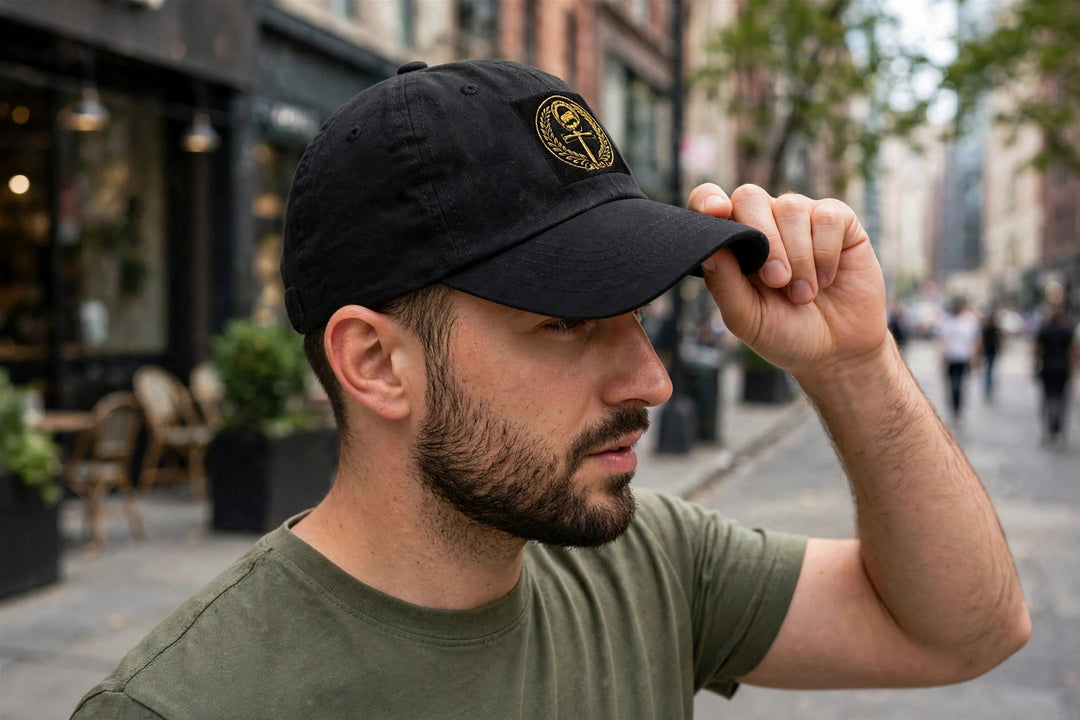 One Family Baseball Cap worn - photorealistic street photo