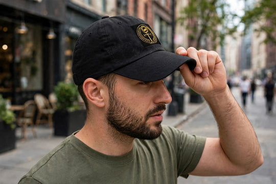 One Family Baseball Cap worn - photorealistic street photo