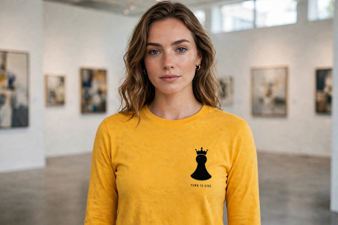 Pawn to King Crown Long Sleeve Royal Gold worn - photorealistic gallery photo