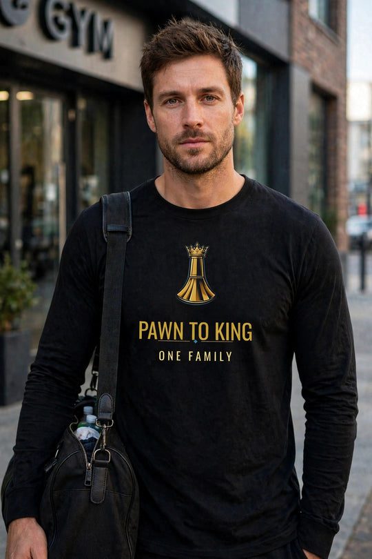 Pawn to King Long Sleeve worn - photorealistic street photo
