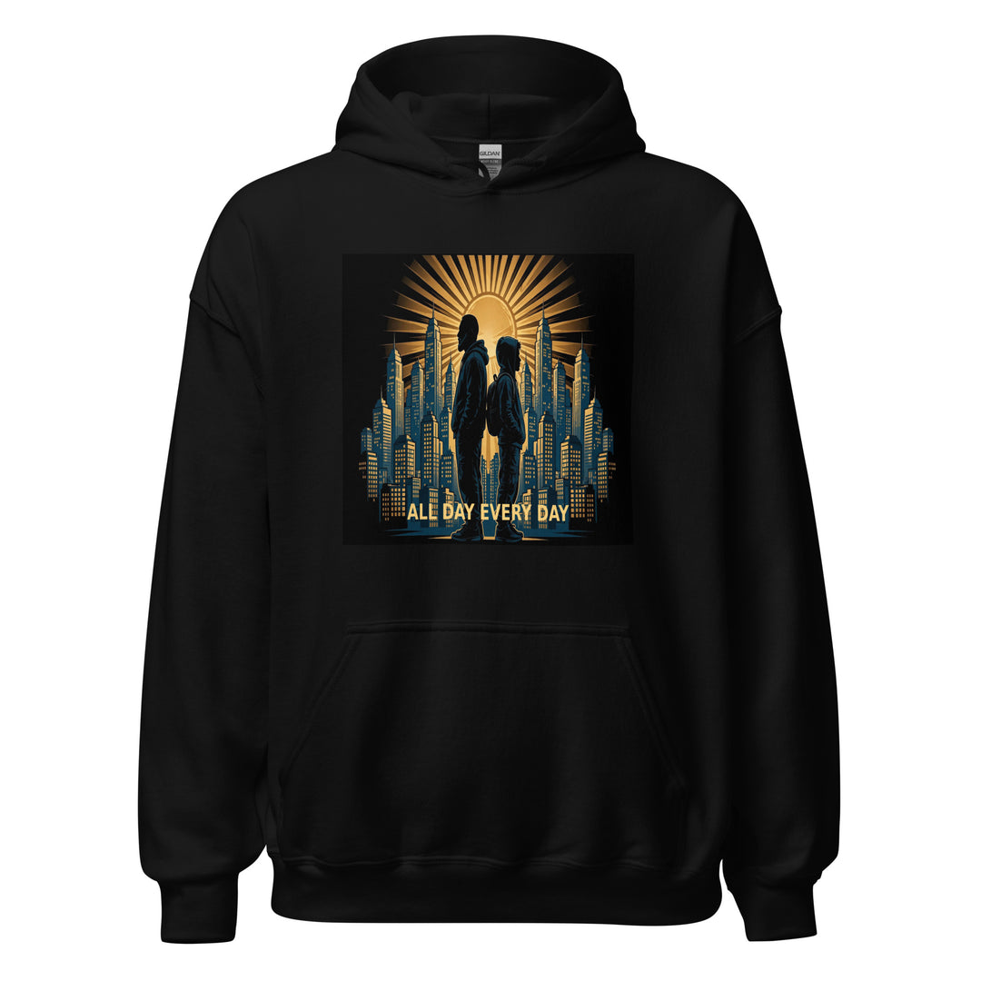 One Family Hoodie - All Day Every Day — One Family merch, crowned mic emblem, black and gold
