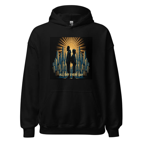 One Family Hoodie - All Day Every Day — One Family merch, crowned mic emblem, black and gold