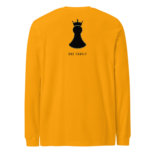 Pawn to King Crown Long Sleeve — One Family (Royal Gold) — One Family merch, black crown emblem, gold and black