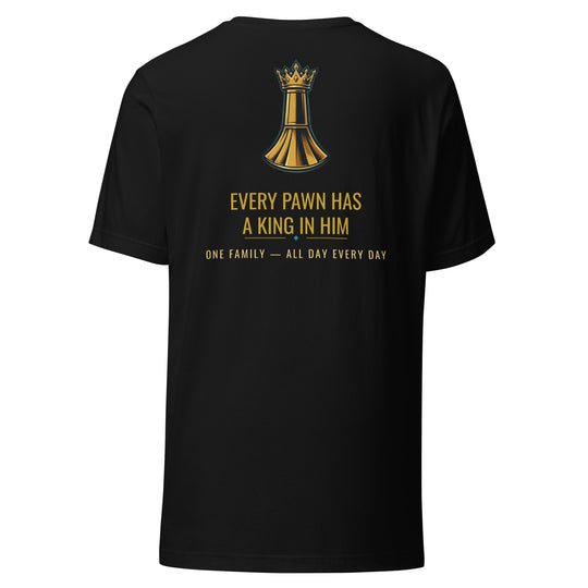 Pawn to King Tee — One Family — One Family merch, gold crowned king emblem, black and gold
