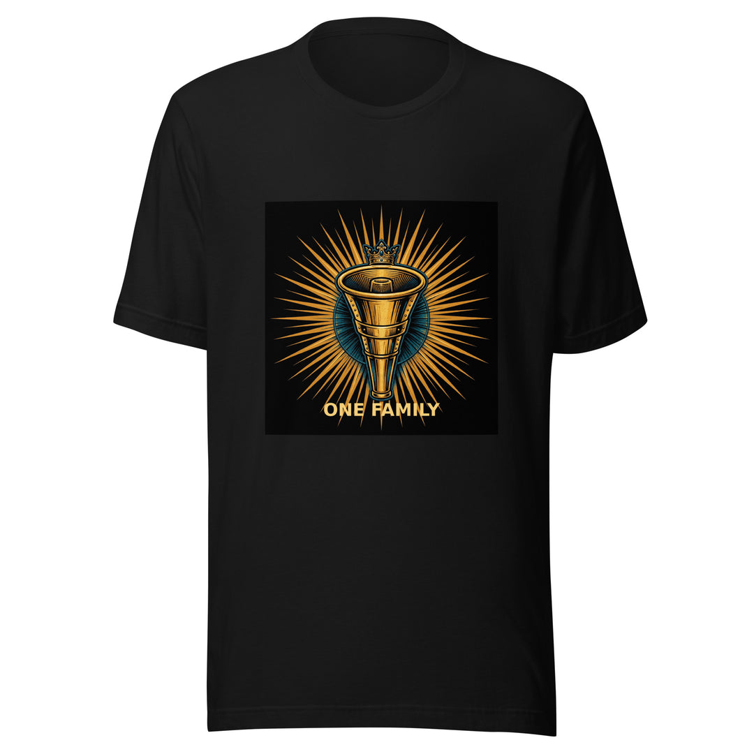 One Family Tee - The Crowned Mic — One Family merch, crowned mic emblem, black and gold