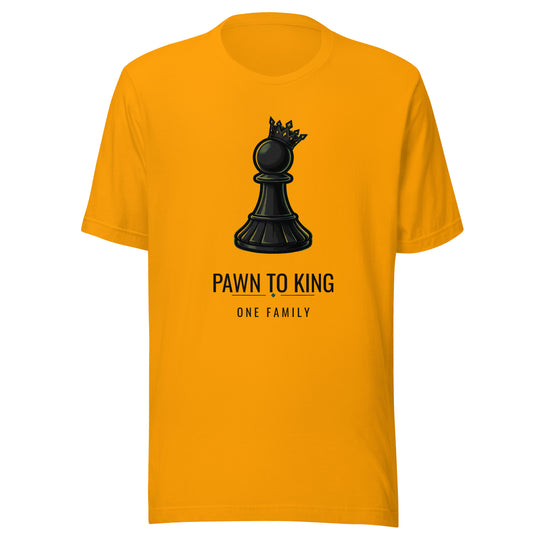 Pawn to King Crowned Pawn Tee — One Family (Royal Gold) — One Family merch, black crowned pawn emblem, gold and black
